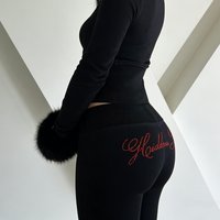 Spring Slim Fit Pants for Women High Waist Cinched Flared Sports Style Letter Decorated Fashionable Sexy Wide Leg Trousers