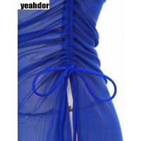 Women Bikini Cover Up Sheer Dress Round Neck Sleeveless Slit Mesh Dress See Through Beach Dress One Piece Bathing Suit Swimwear