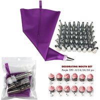 8/14/50pcs Purple Silicone Pastry Bags Tips Kitchen DIY Cake Icing Piping Stainless Nozzle Reusable Cream Decorating Mouth Tools