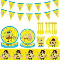 SpongeBob Cartoon Party Decoration Kids Birthday Party Supplies Cups Balloon Backdrop Scene Setting Prop Toy Gifts