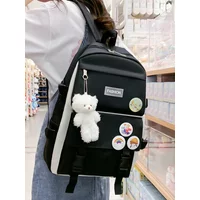 Backpack with Kawaii Pin and Accessories, 5Pcs Kawaii Backpack Combo Kit, Canvas Backpacks, Cute Kawaii Backpack Large Capacity