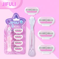 JiFULI Women Bikini Manual Safety Razor Hair Removal Shaving 3-Layer Stainless Steel Blade Replaceable Shaver Head