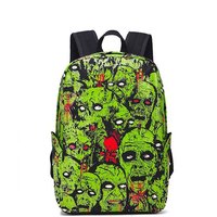 SHELKSBAG Funny Zombie Attack Backpack Unisex Rucksack Rock Punk Goth Halloween Hip-hop Luminous Skull Printed Canvas School Bag