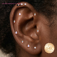 AIDE 14K Solid Gold Geometric Horse Eyes Australian Opal Piercing Earrings For Women INS Exquisite Fine Jewelry Gifts