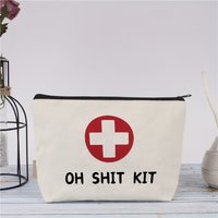 First Aid Cosmetic Bag, Unisex-Adult Red And Natural Color,Positioning Printed "OH SHIT KIT" Emergency Travel Toiletry Pouch