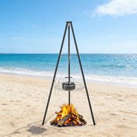Outdoor Picnic Campfire Tripod Grill Adjustable Height Barbecue Grill Grille Stainless Steel Outdoor Camping BBQ Tripod Hanger