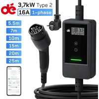 dé 3,7kW auto ladegerät typ 2 mit App erhältlich mit 5,5m, 7m, 10m, 15m, 20m und 25m Ladekabel, 1-phasig, 6A–16A Stromregulierung, Schuko Plug & Play für EV PHEV