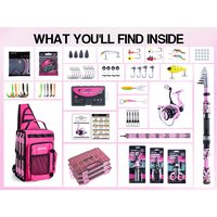 Goture Pink Complete Saltwater Fishing Combo Full Tackle Set with Rod Reel Bag Lures Kit with 3 Tackle Boxes for All Skill Level