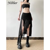 Nibber 2026 Summer Solid Color Simple All-match Casual Sexy Fimbriate High Street Trendy Cool Women's Laminated Ruffled Skirt