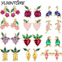 925 Sterling Silver Ear Needle Fine Crystal Zircon Stud Earrings for women Animal/Fruit/Flowers pink Studs cute Girls Jewelry