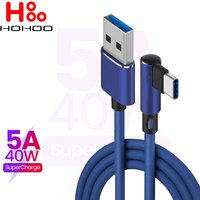 5A 45W Type C USB Fast Charging Cable for Huawei Xiaomi OPPO VIVO POCO OnePlus 90 Degree Right Angle Elbow Gaming Charger Cable
