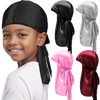 ZZ Silky Durag For Kids Boys Adult Long Tailed Pirate Hat Hip-Hop Bandanas Doo Rag Turban Waves Cap Headwear Pre-Tied Headwrap