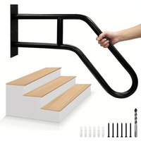 1pc Matte Black U-shaped Metal Handrail For Outdoor Steps, Wall-Mounted Safety Staircase Grab Rail, Modern Entryway Railing, Pla