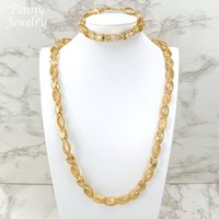 24inch Long Golden Necklace Bracelet Hip Hop Dubai 18K Gold Plated Jewelry Set Men Engagement Jewellery for Party Wedding Gifts