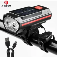 X-TIGER Solar Bicycle Light Horn Headlight 120dB TYPE-C Charging MTB Road Bike Front Lamp Outdoor Flashlight Bicycle Lights