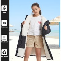 Waterproof Kids Changing Robe, Fluffy Wearable Blanket, Warm Soft Towel Hoodie , Swim Surf Poncho for 5-12 Years