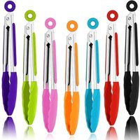 Kitchen pliers with stainless steel silicone handle and nylon tip cooking clip, heat-resistant and non stick barbecue clip lock