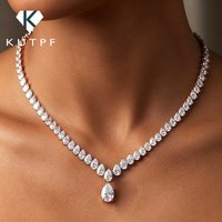 Luxury Waterdrop Shape Full Moissanite Tennis Necklace For Women S925 Silver Pear Cut Diamond Bridal Necklace With Certificate