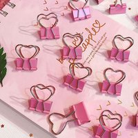 10/20pcs Heart Pink Binder Clip Heart Shape Handle Metal Paper Photos Tickets Clips for Office School Home Stationery Supplies