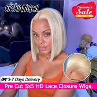 613 Blonde 5x5 HD Lace Closure Wigs Short Bob Straight Glueless Human Hair Wigs Skins Melted Ready to Wear Remy Pre Plucked Hair