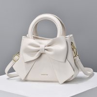 Cute Bow Knot PU Leather Shoulder Tote Bag Sweet Crossbody Bag with Top Handle Versatile Handbag for Dating Party