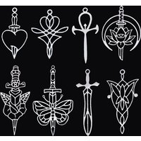 3pcs Gothic Cross Sword Charm DIY Craft Tassels Earrings Necklace Jewelry Making Butterfly Flower Heart Stainless Steel Pendant