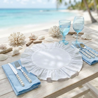 4/6Pcs 100% Cotton Round Placemats,Place Mats with Ruffle,Washable Placemats Table Mats for Wedding Decoration Table Decoration
