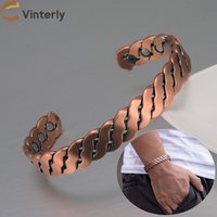 Vinterly Pure Copper Bracelets Twisted Handmade Braided 12mm Adjustable Bangles Health Energy High Magnet Jewelry Resizable Cuff