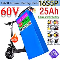60V 16S5P Li-ion Battery 18650 25Ah Rechargeable Lithium Battery Pack 2000W High-power with BMS for Motorcycle, Scooter, Bicycle