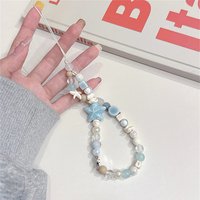 Korean Cute 3D Blue Starfish Beaded Phone Chain Charm Lanyard For iPhone Samsung Huawei Universal Accessories Jewelry Pendant