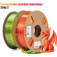 1.75mm Gold Green/Red Silk PLA Filament, Dual Color Coextrusion 3D Printing Filament, Shiny Rainbow Effect, Neat Wound Spool