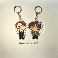 Hannibal and Will Acrylic Keychain - Chibi Anime Style Couple Charm, TV Series Fan Gift, Cute Cartoon Keyring for Backpack Car