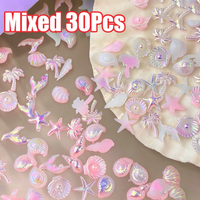 30/50Pcs Aurora Pink Shell/Starfish Nail Charms 10x11mm Iridescence Shimmer Shell Nail Art DIY Beach Romantic Pink Shell Part