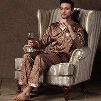 Mens Stain Silk Pajama Sets Pajamas Men Sleepwear Printed Silk Nightgown Home Male Satin Soft Cozy Sleeping Pajamas