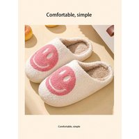Home slippers, smiling expression fleece slippers, comfortable floor slippers, clown smiling face, indoor thickened warm slipper