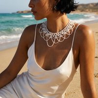 Elegant Faux Pearl Beaded Bib Necklace Boho Statement Choker Fake Collar for Women Summer Beach Bridal Dress Accessories