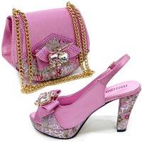 doershow fashion pink Italian Shoes With Bag High Quality Italy Shoe And Bag set For wedding! SFW1-15
