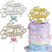 3pcs Acrylic Gold Silver Rose Gold Happy Birthday Cake Topper for Birthday Party Cake Dessert Baking DIY Decoration Supplies
