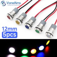 VaneAims 5 Stück LED-Metallanzeige, 12 mm, wasserdicht, Schalttafelmontage, kleine flache Signalleuchte, 3–6 V, 12–24 V, Rot, Gelb, Blau, Grün, Weiß