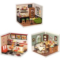 Robotime Diy 3D Puzzle Home Gift Idea Model Supply Store Kit with LED Yum Yum Burger And Leisurely Cheers Bar And Sweet Sips Tea
