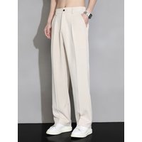 Harajuku Straight Trousers Men Loose Beige White Wide leg Ice silk Summer Casual Pants Work wear Suit Pants Streetwear