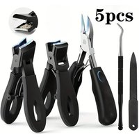 1-5pcs Toenail Clippers Set, Stainless Steel Wide Jaw Ergonomic Handle, for Thick Nails Seniors Angled Blades Nail File Tool