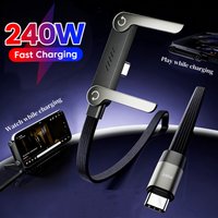 240/65W 2-in-1 USB C to USB C Fast Charging Foldable Bracket Data Cable Type-C MultiFunctional Charging Cable For iPhone15 16 17