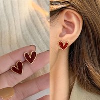 Simple Wine Red Love Stud Earrings for Women Fashion Sweet Irregular Heart Enamel Geometry Earrings Charms Aesthetics Jewelry