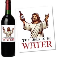 4pcs Funny Wine Bottle Stickers,"This Used To Be Water" Jesus Cartoon Design,Decoration Labels For Glass Jar,Party Gift Wrapping