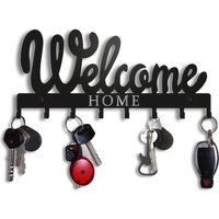 Black Metal Key Holder Wall Mount with 8 Hooks Stylish Welcome Design Key Rack