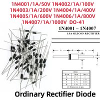 100/200Pcs 1N4001/50V 1N4002/100V 1N4003/200V 1N4004/400V 1N4005/600V 1N4006/800V 1N4007/1000V 1A DO-41 Ordinary Rectifier Diode