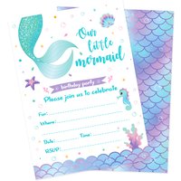 10X Cartoon Mermaid Shell Invitation Letter Wedding Birthday Party Single Page Greeting Cards Party Decoration