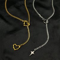 Hiphop Heart Star Female Long Chain For Women Men Stainless Steel Gold Color Love Male Man Kpop Emo Necklaces Jewelry Gifts