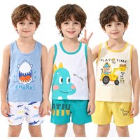 Animal Cartoon Boys Sleeveless Pajamas Sets Cotton Kids Tank Tops+Shorts 2pcs Clothing Suits Homewear Nightwear for 0-7Years